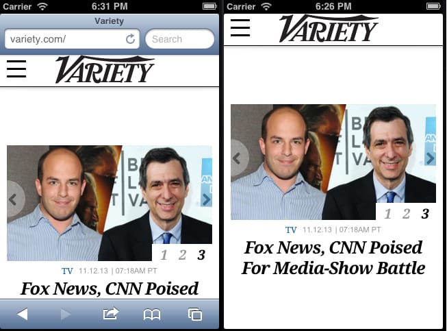Variety in iOS's Safari on the left, and variety as an installed app on the right