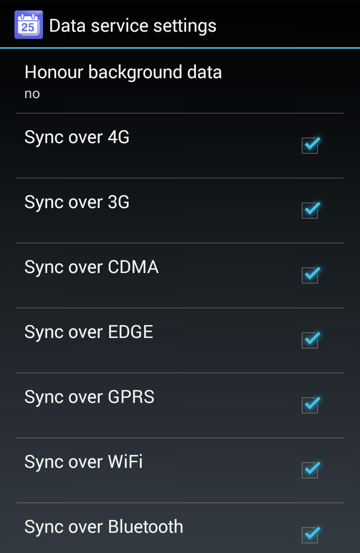 CalDAV-Sync's settings for which connections to use