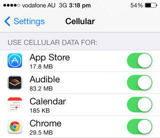 iOS cellular menu